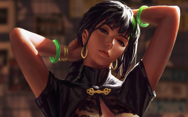 Green haired woman jewelry portrait free wallpaper - medium preview image