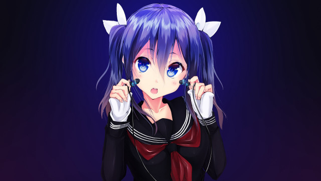 Anime girl blue hair horns #2 free wallpaper - medium preview image