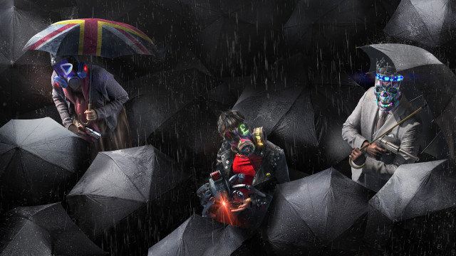 Rain umbrella group man child free wallpaper - medium preview image