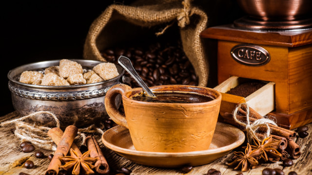 Coffee cinnamon grinder stilllife wooden free wallpaper - medium preview image