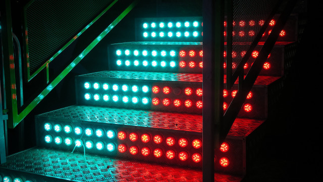 Stairs red green lights dark free wallpaper - medium preview image