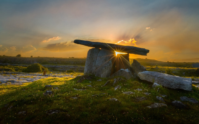 Rock formation sunset clouds field free wallpaper - medium preview image