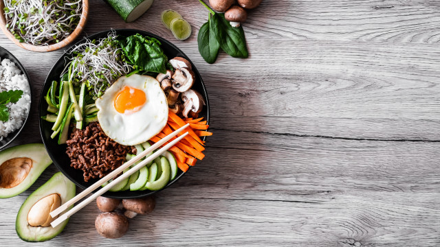 Bowl chopsticks vegetables rice noodles free wallpaper - medium preview image