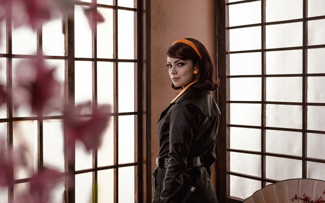 Woman black outfit window fan free wallpaper - medium preview image