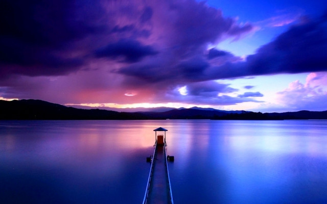 Lake dock lighthouse cloudy sky free wallpaper - medium preview image