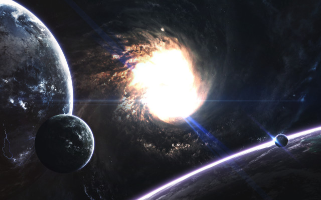 Space sunset planet galaxy moon free wallpaper - medium preview image