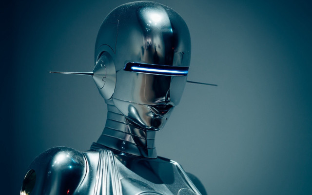 Robot blue light cyberpunk afrofuturism free wallpaper - medium preview image
