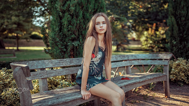 Woman park bench blonde nature free wallpaper - medium preview image