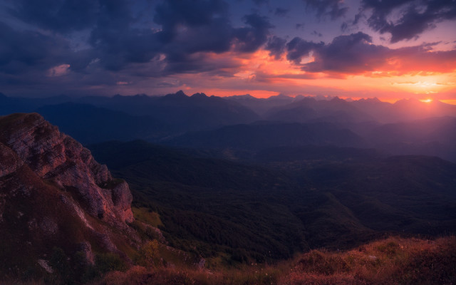 Sunset mountain range cityscape purple free wallpaper - medium preview image