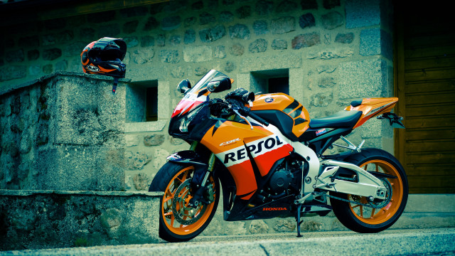 Motorcycle street building helmet tiltshift free wallpaper - medium preview image