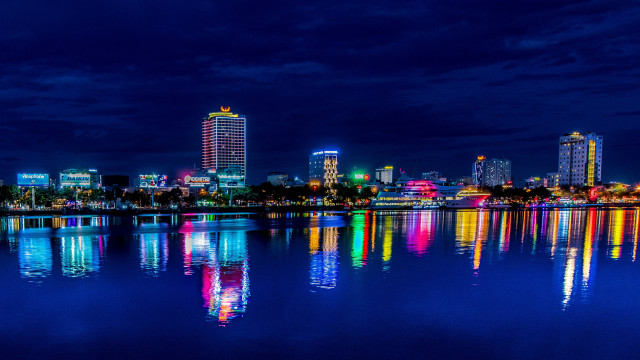 City skyline night reflection bridge #5 free wallpaper - medium preview image