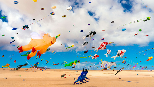 Kites beach sky clouds children free wallpaper - medium preview image
