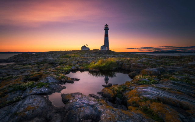 Lighthouse rocky shore sunset pond #3 free wallpaper - medium preview image