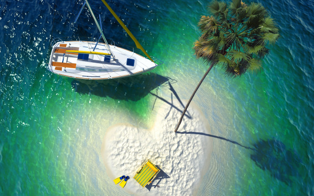 Docked boat island palm buoy free wallpaper - medium preview image