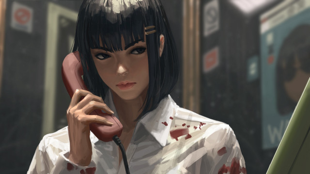 Woman phone man white shirt free wallpaper - medium preview image