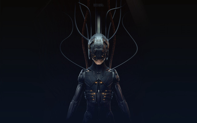 Futuristic woman cyberpunk helmet cybernetic free wallpaper - medium preview image