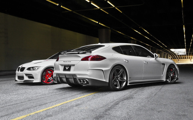 White sports cars parking garage free wallpaper - medium preview image
