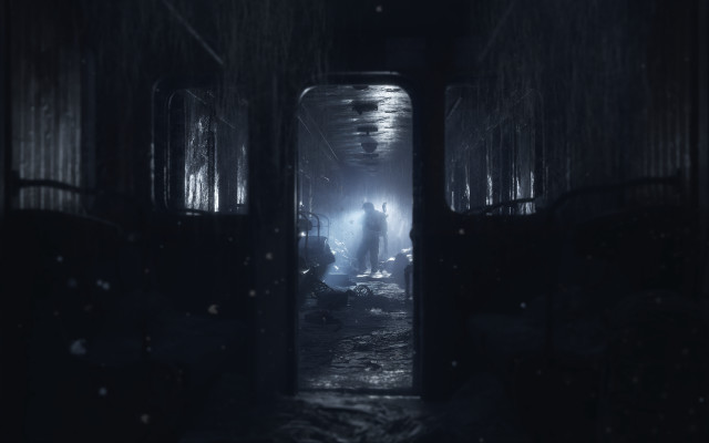 Dark hallway standing people rain free wallpaper - medium preview image