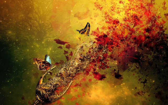 Butterfly flying art red yellow free wallpaper - medium preview image