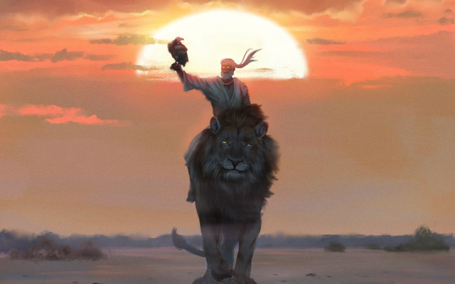 Man lion riding bird cinematic free wallpaper - medium preview image