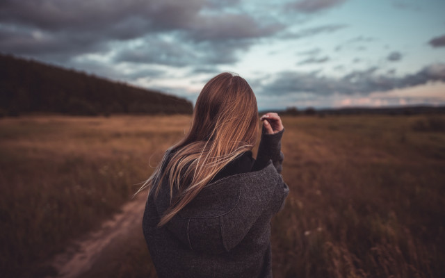 Woman field sky clouds shallow free wallpaper - medium preview image