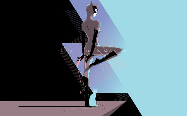 Woman black cat suit standing free wallpaper - medium preview image
