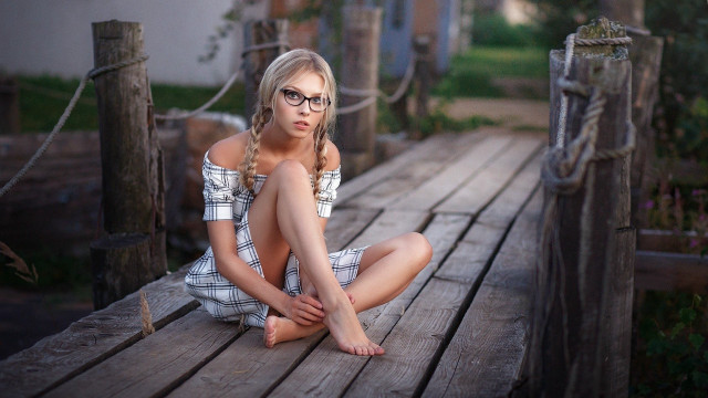 Woman dock glasses braid photorealistic free wallpaper - medium preview image