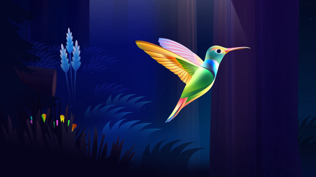 Holographic hummingbird night forest flower free wallpaper - medium preview image