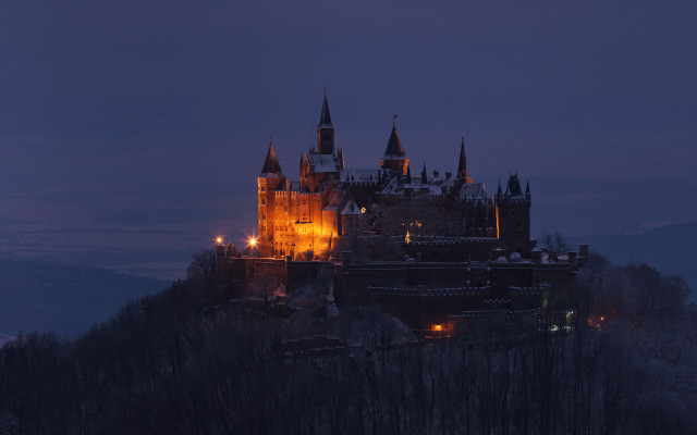 Castle night hill trees cityscape free wallpaper - medium preview image