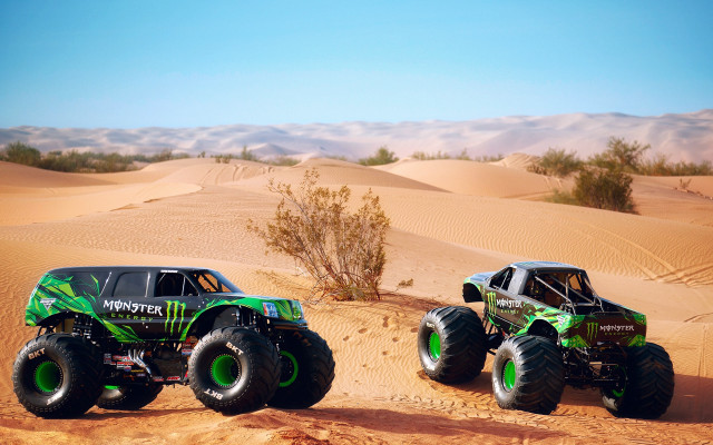 Monster trucks desert sand dunes free wallpaper - medium preview image