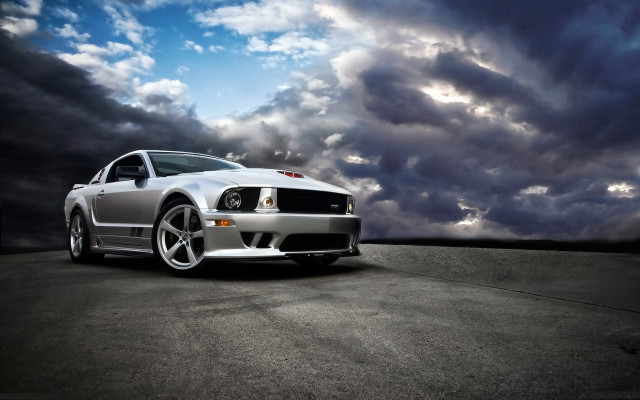 Silver mustang parking lot cloudy free wallpaper - medium preview image