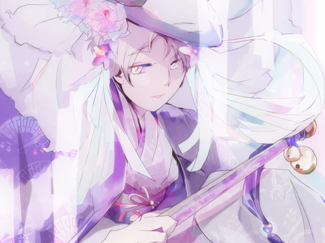 Woman hat sword flower purple free wallpaper - medium preview image