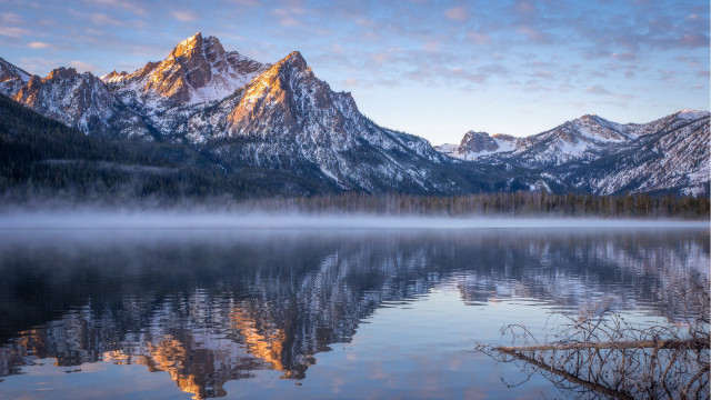 Mountain reflection foggy sky city free wallpaper - medium preview image