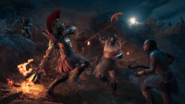 Dark forest torches sword battle free wallpaper - medium preview image