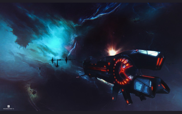 Futuristic space station galaxy jet free wallpaper - medium preview image