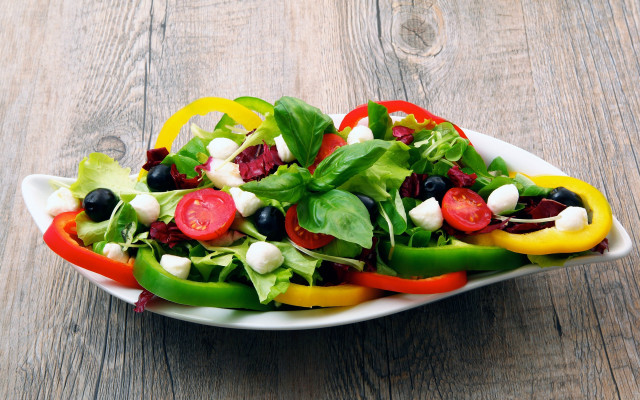 Salad peppers olives wooden table free wallpaper - medium preview image
