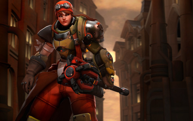Woman red yellow outfit gun free wallpaper - medium preview image