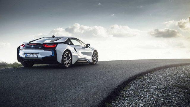 White bmw road clouds person free wallpaper - medium preview image