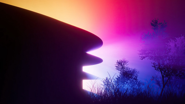 Sunset tree building rainbow volumetric free wallpaper - medium preview image