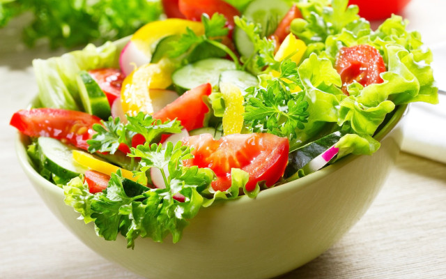 Bowl of salad with lettuce free wallpaper - medium preview image
