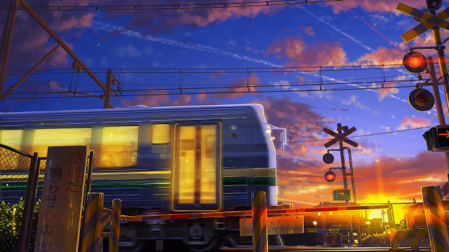 Train tracks sunset cityscape clouds free wallpaper - medium preview image
