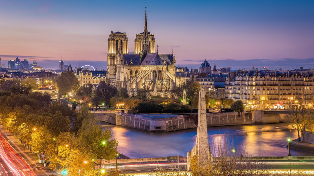 Paris city river cathedral night free wallpaper - medium preview image