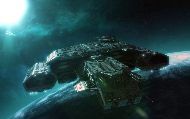 Space station over planet bright free wallpaper - medium preview image