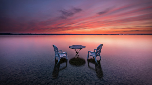 Beach sunset chairs table pink free wallpaper - medium preview image