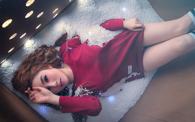 Woman reddress hologram blueeyes kneehighs free wallpaper - medium preview image