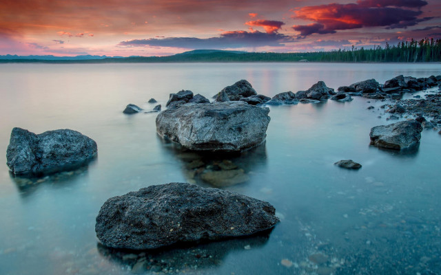 Rocky beach sunset clouds island #2 free wallpaper - medium preview image