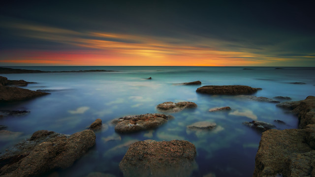 Sunset ocean rocks mooring colours free wallpaper - medium preview image