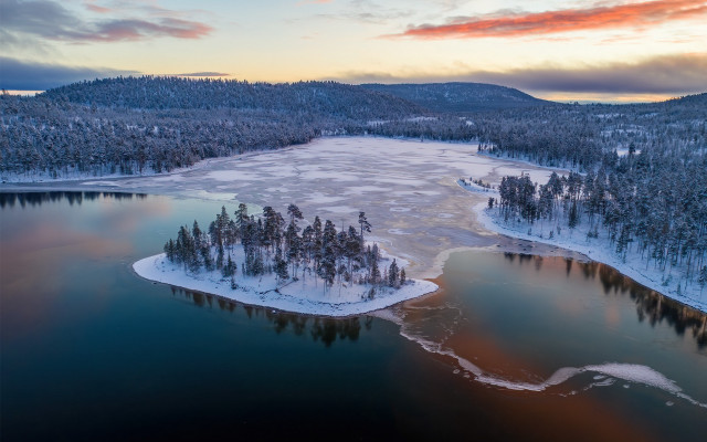 Lake sunset winter trees reflection free wallpaper - medium preview image