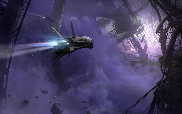 Futuristic space station plane debris free wallpaper - medium preview image