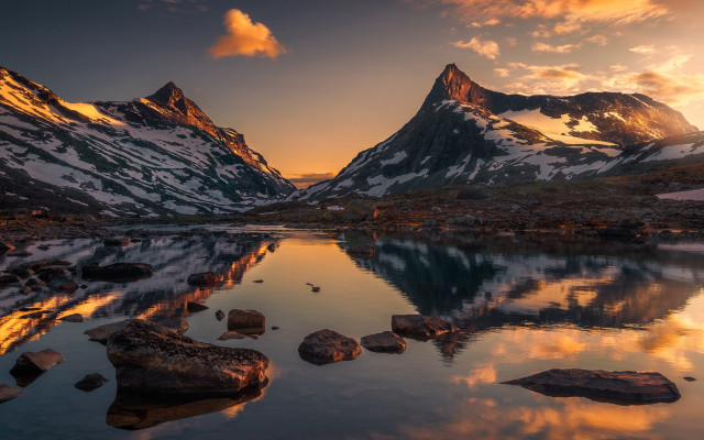 Mountain range lake rocks boulders free wallpaper - medium preview image